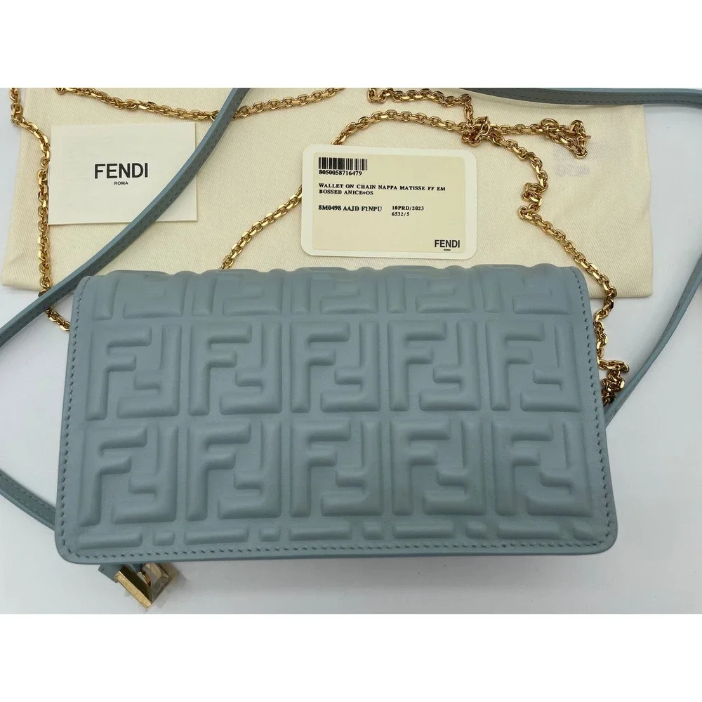 BRAND NEW FENDI LEATHER NAPPA FF BLUE BAGUETTE CHAIN BAG PURSE BOX NIB! - Picture 8 of 16